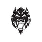 Stylized wolf head decal, black with flame-like details and snarling mouth