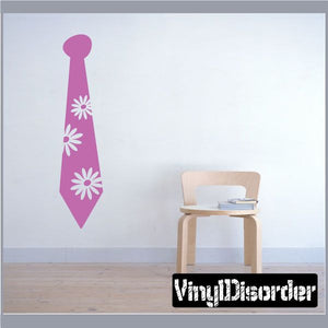 Purple necktie wall decal with white flower designs