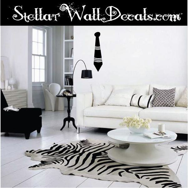 Black and white striped tie wall decal with pointed end