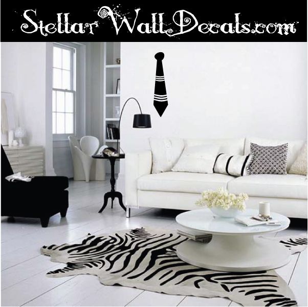Black and white striped tie wall decal with pointed end