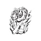 Tiger and banner decal with roaring tiger illustration and ribbon banner, black on white