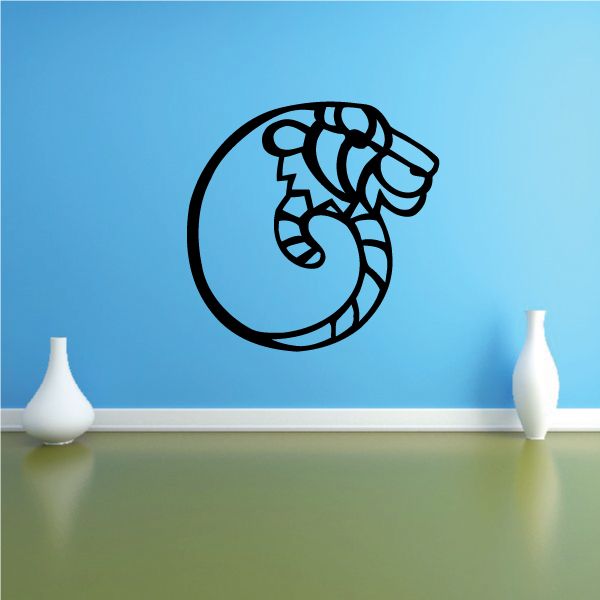 Tiger zodiac symbol wall decal with circular black outline and blue design