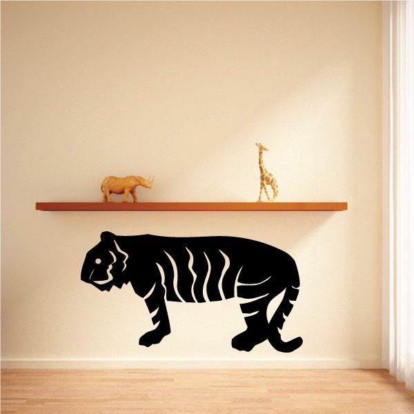 Chinese zodiac tiger decal, black tiger silhouette with white stripe details