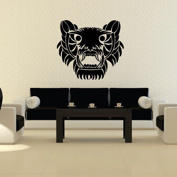 Black tiger face tribal vinyl wall decal