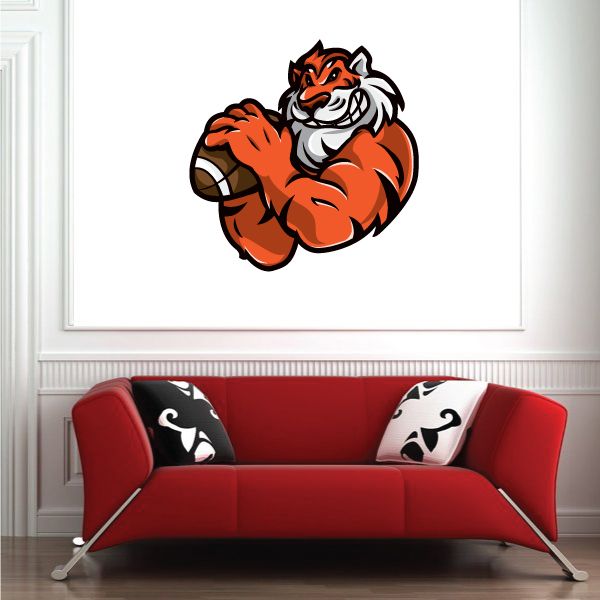 Image of Tiger Football Mascot Wall Decal - Vinyl Car Sticker - Uscolor002