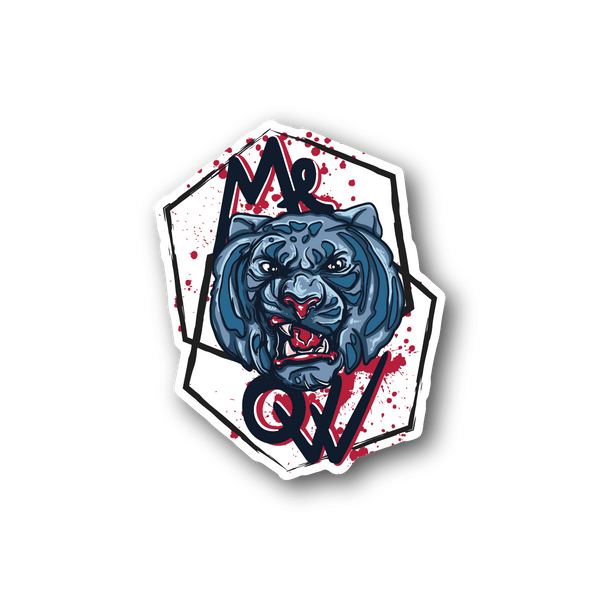 Tiger vinyl sticker with blue roaring cat face inside a white hex badge