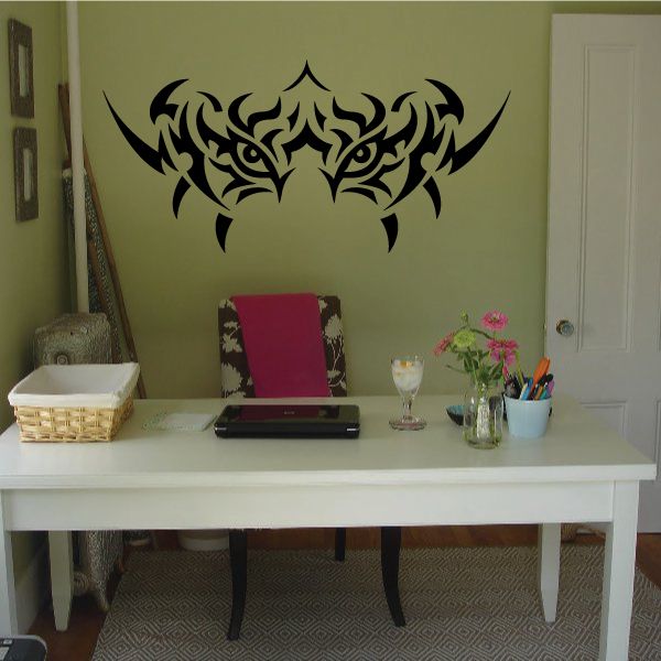 Tiger tribal wall decal, black stylized tiger head with tribal accents