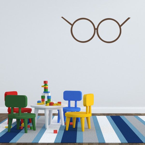 Brown round glasses outline decal with thin arms and bridge