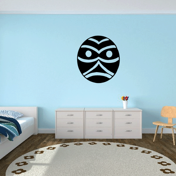 Tiki moon wall decal, black circle with white tiki face design