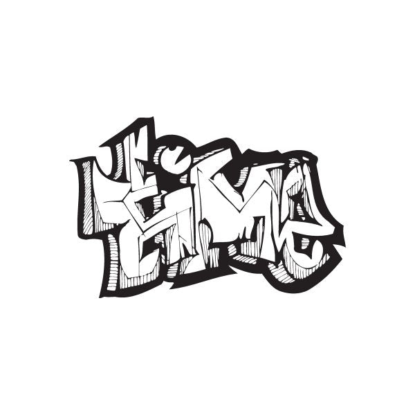 Graffiti-style time decal, black with white highlights