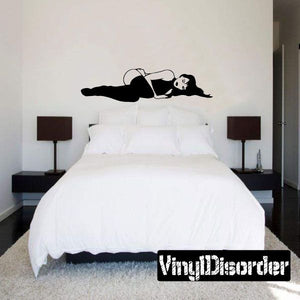 Reclining woman lingerie wall decal in dark line art