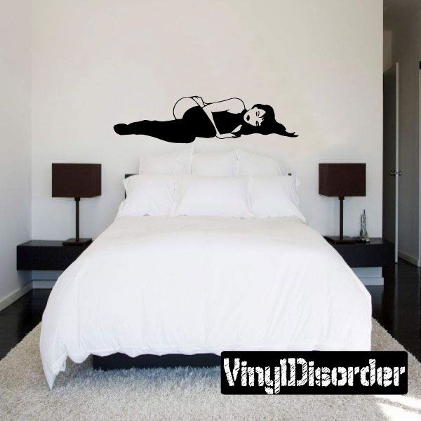 Reclining woman lingerie wall decal in dark line art