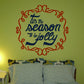 Christmas ribbon banner printed decal with red scroll border and blue holiday lettering