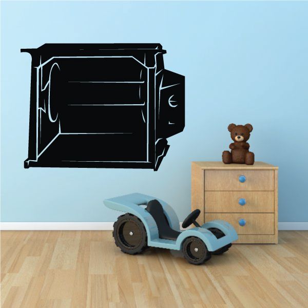 Black toaster oven wall decal with open door and side control details