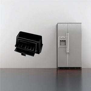 Black toaster oven decal with angled front and tray line details