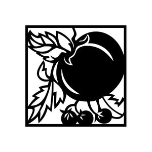 Black tomatoes on vine wall decal with tomato, leaves, and stem silhouette