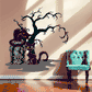 Spooky cat and tombstone printed die-cut decal, black cats around haunted grave