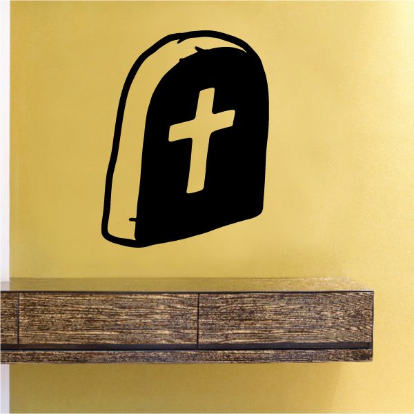 Image of Tombstone with Cross Decal