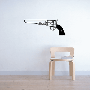 Top-break revolver detail wall decal with line art and black barrel