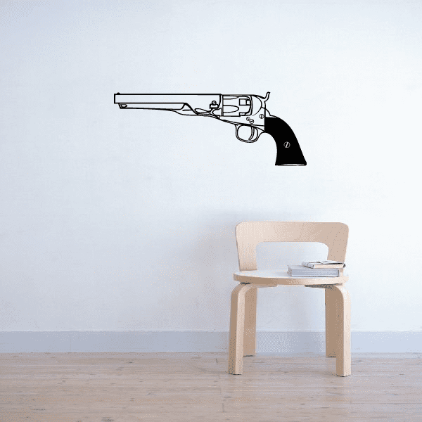 Top-break revolver detail wall decal with line art and black barrel