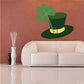 Green top hat sticker with three-leaf clover and gold buckle