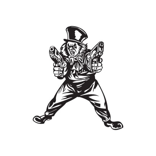 Image of Top Hat Clown Aiming Two Guns Decal