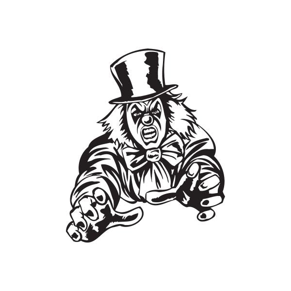 Black-and-white clown grabbing decal with top hat and wide open mouth