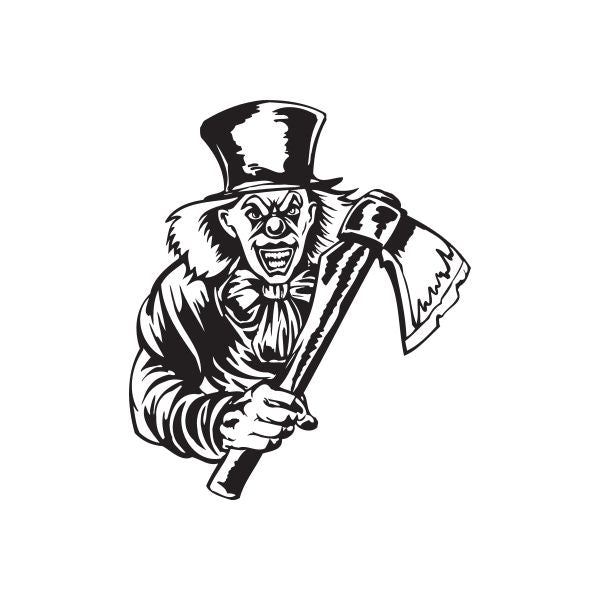 Black and white clown top hat decal with hatchet illustration