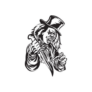 Top hat clown decal with knife, black-and-white