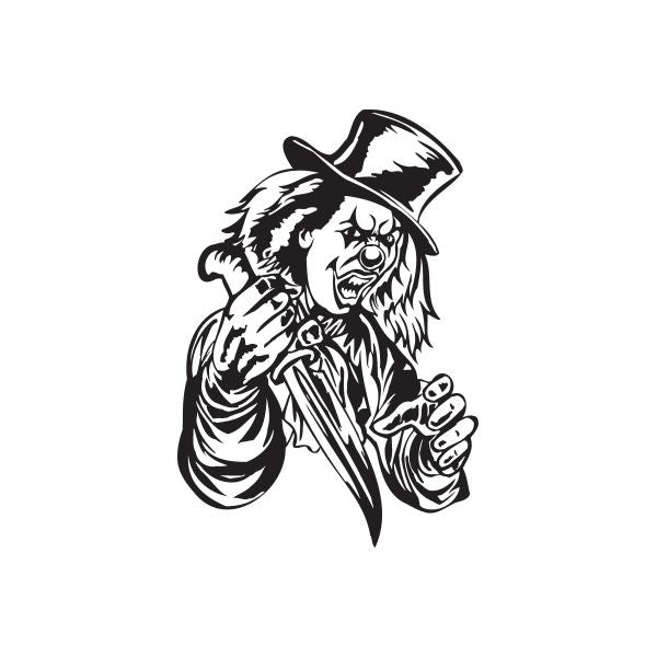Top hat clown decal with knife, black-and-white
