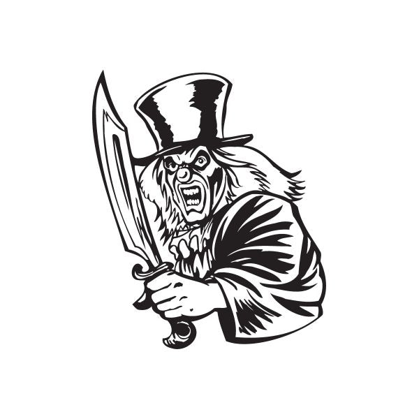 Clown top hat decal with large knife