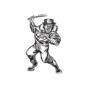 Clown top hat decal of a jester holding a razor