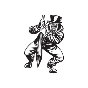 Top hat clown decal with spear, black and white illustration