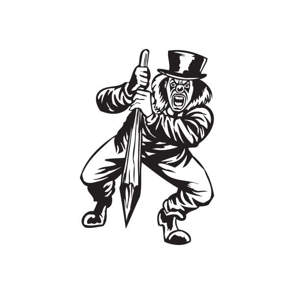 Top hat clown decal with spear, black and white illustration