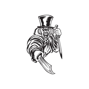 Clown top hat decal showing a bearded jester holding a knife