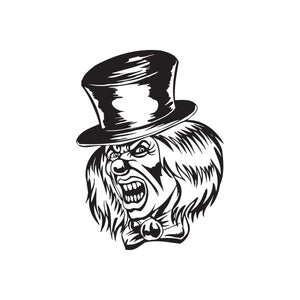 Jester head decal with black top hat and stylized clown face
