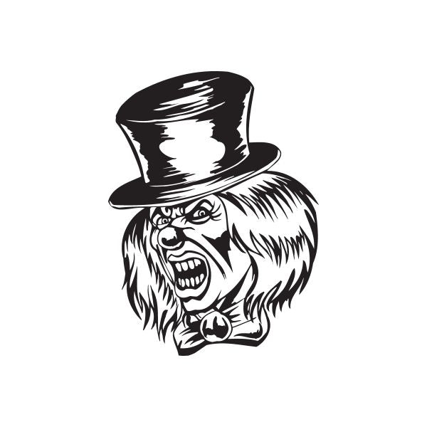 Jester head decal with black top hat and stylized clown face