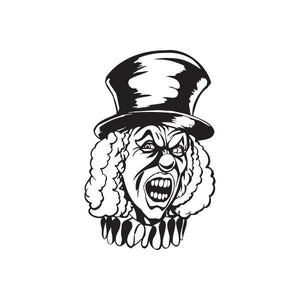 Clown head decal with black-and-white hat and smiling face