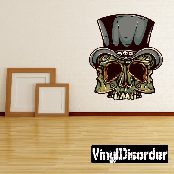 Skull sticker with ornate top hat, colorful teal and gold details
