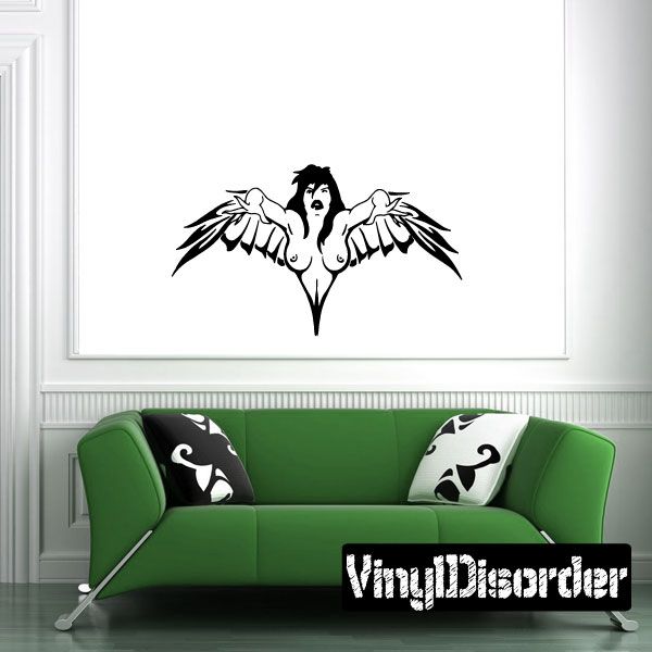 Angel torso wall decal with black and white wings design