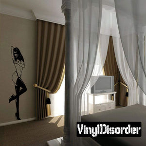 Black topless dancer thigh-high heels wall decal silhouette