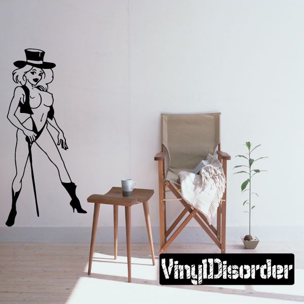 Magician nude silhouette wall decal with black top hat and wand pose