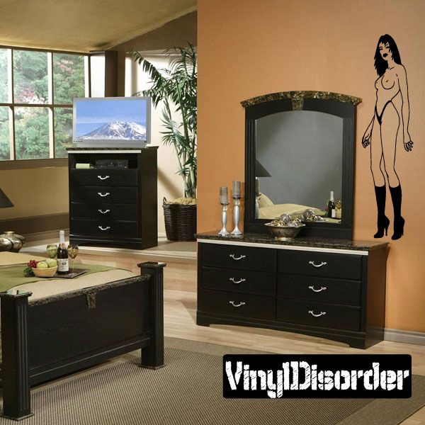 Black silhouette woman in heels topless wall decal