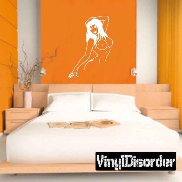 Woman stretch wall decal with white outline figure