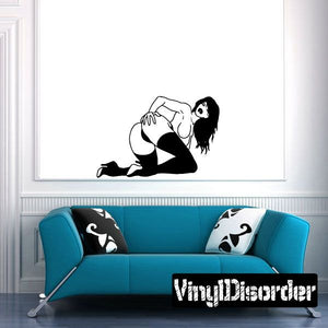 Woman crawling in heels wall decal, black silhouette