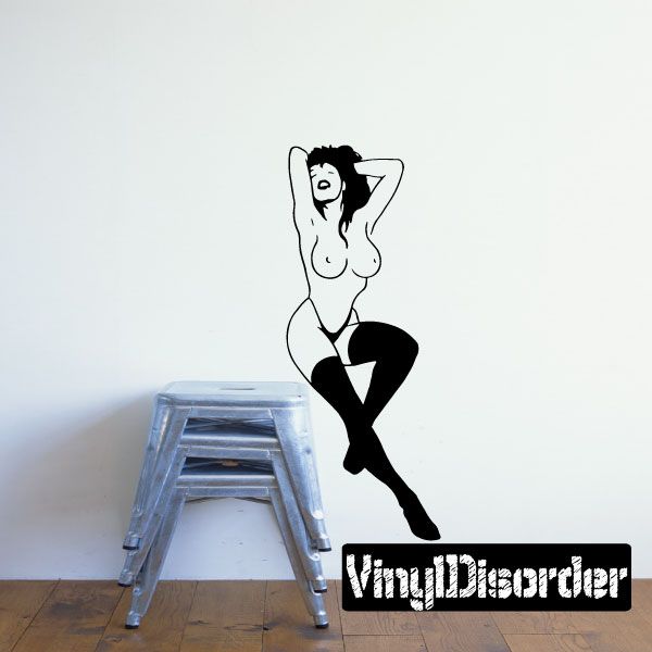 Image of Topless Woman in Nylons Playing with Hair Decal