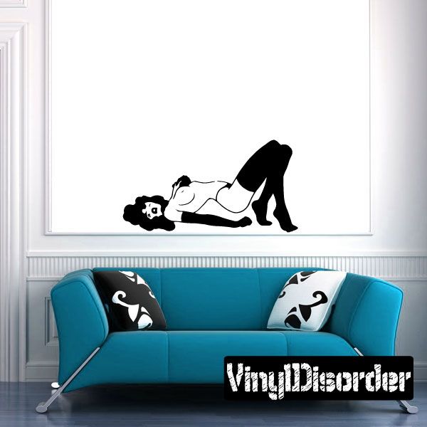 Arched-back woman in nylons decal, black silhouette