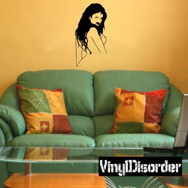 Look-back topless woman decal silhouette, black vinyl wall sticker