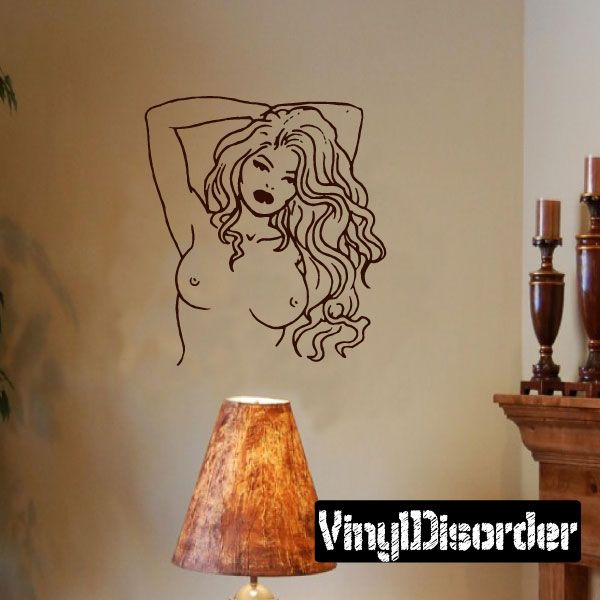 Woman torso wall decal with black line art and curly hair