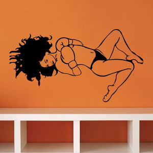 Wall decal silhouette of a woman in boxing gloves, reclining pose